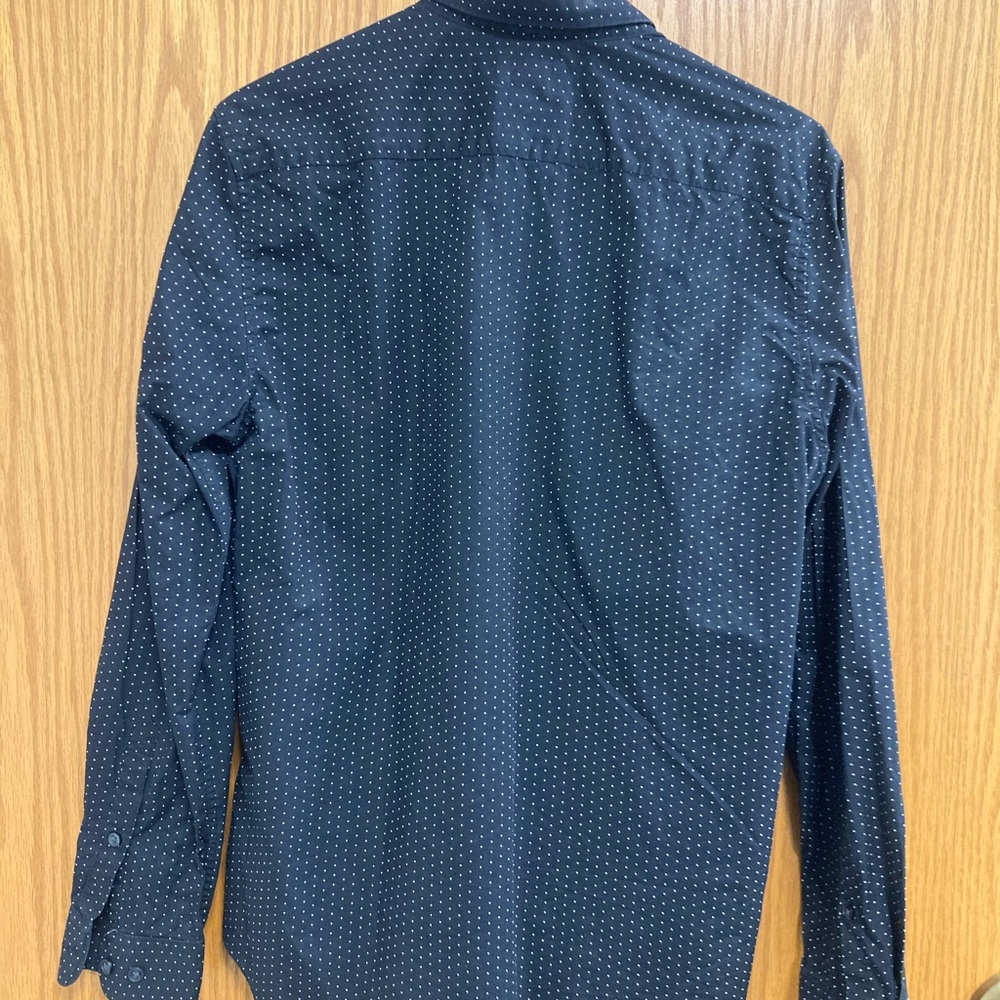 Men’s size small black shirt with small white polka dots. - Picture 2 of 3